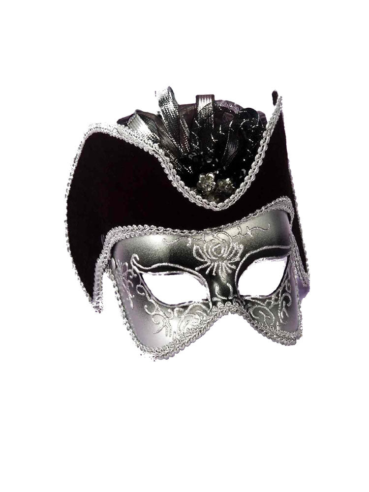 Forum Novelties Venetian Masks Venetian Mask - Silver Cocktail W/Hat 1 Forum Novelties Venetian Masks Venetian Mask - Silver Cocktail W/Hat