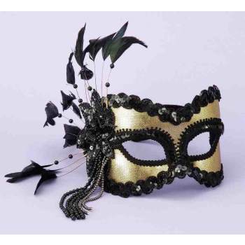Forum Novelties Venetian Masks Venetian Mask - Gold Lame Black Feathers 1 Forum Novelties Venetian Masks Venetian Mask - Gold Lame Black Feathers