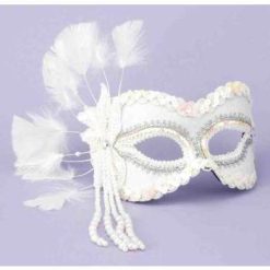 Forum Novelties Venetian Mask - White With Silver Accents Feathers Colombino Venetian Masks