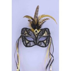 Forum Novelties Venetian Masks Venetian Mask - Gold And Black Lace With Feathers