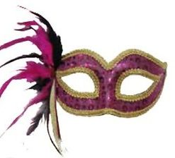 Forum Novelties Venetian Masks Masquerade Mask - Cerise Sequin Dot With Gold Trim