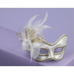 Forum Novelties Venetian Masks Venetian Mask - White And Gold With Flower