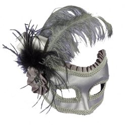 Forum Novelties Venetian Mask - Grey With Feathers Venetian Masks