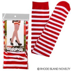Rhode Island Novelty Christmas Accessories White & Red Striped Thigh High Leggings