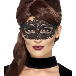 Smiffy's Half Mask - Black Embroidered Lace