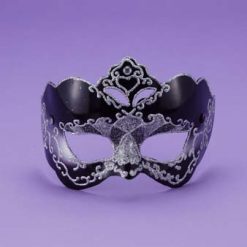 42 Venetian Masks Half Style Mask Black W/Silver