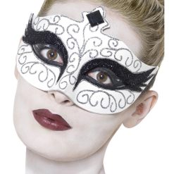 Smiffy's Venetian Mask - White And Black Swan Colombina
