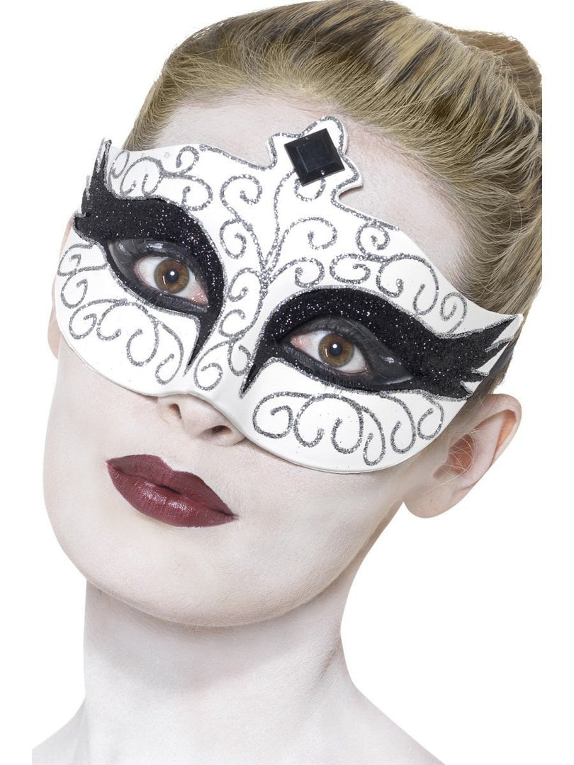 Smiffy's Venetian Mask - White And Black Swan Colombina 1 Smiffy's Venetian Mask - White And Black Swan Colombina