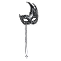 Forum Novelties Venetian Masks Half Mask - Glittered Mask On Stick Black & Silver