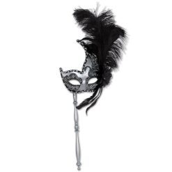 Beistle Venetian Masks Glittered Mask Black And Silver With Feathers
