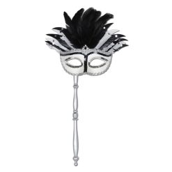 Forum Novelties Half Mask - Feathered Mask On Stick Venetian Masks