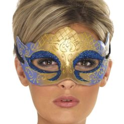 Smiffy's Venetian Masks Venetian Mask - Gold, Purple And Blue Colombina